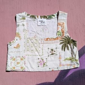 Paper Heart Tropical Palm Print Linen Blend Square Neck Crop Top Large